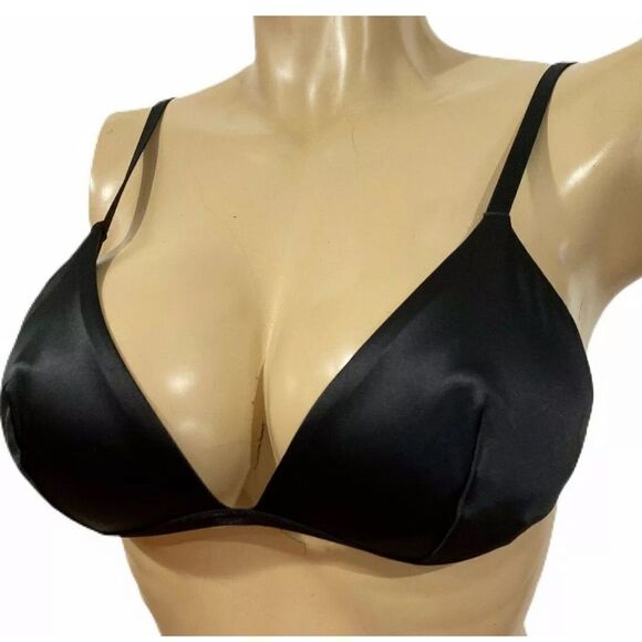 Victoria’s Secret LUXE Supersoft Satin triangle bralette bra black Large - Picture 1 of 5